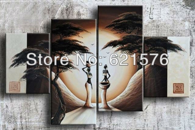 hand painted modern wall art picture home decor brown white landscape figure women at night oil painting on canvas set framed