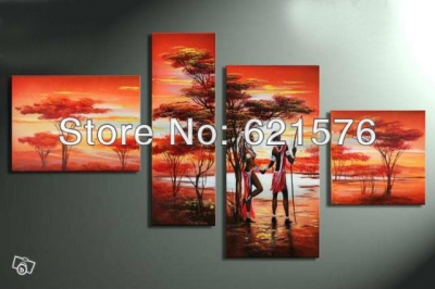 hand painted wall art picture home decor african landscape oil painting on canvas lovers under the tree in sunset glow framed