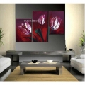 handmade modern wall art home decoration abstract on canvas oil painting 3pcs/set red flowers for living room pictures on wall