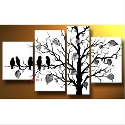 handpaint 4 piece modern abstract art painting pictures on the wall home decoration for living rooms el decor black tree bird