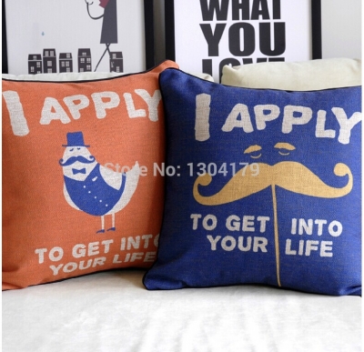 happy notes fresh simple pillow cushion 2pcs /lot british cat & beard vintage minimalist burlap sofa cover