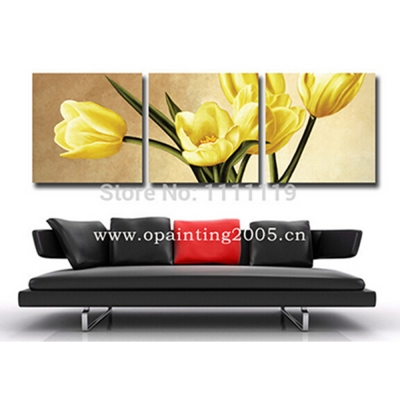 picture on canvas handmade modern 3pcs/set modern flower wall painting yellow/purple tulip paintings room decor oil painting