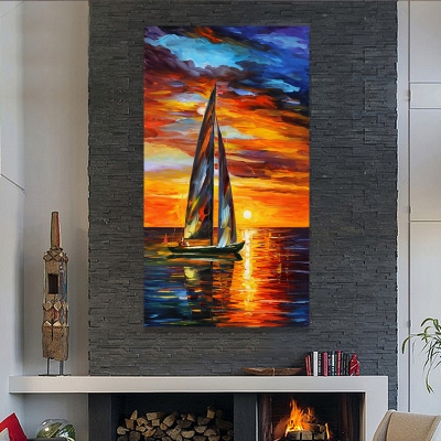 sunshine and boat abstract oil painting printed painting oil painting on canvas home decorative