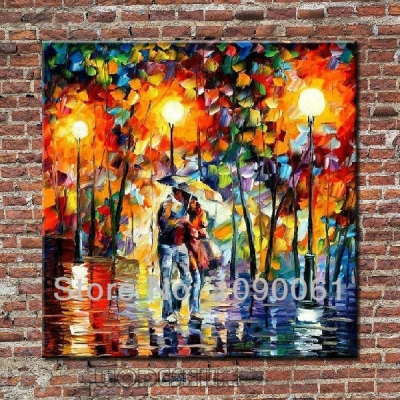 sweet lovers night street landscape knife oil painting modern hand painted abstract canvas art wall picture decoration no frame