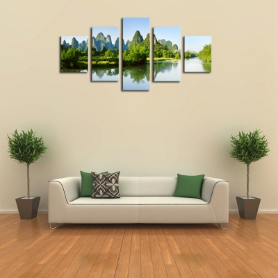 unframe 5 panels mountain and lake scenery picture hd canvas print painting artwork wall art canvas painting whole