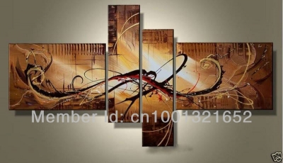 whole hand-painted hi-q modern wall art decorative abstract oil painting on canvas dance of sunlight brown 4pcs/set framed