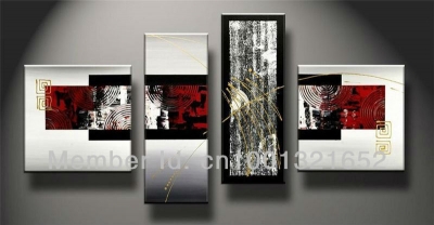 whole hand-painted hi-q modern wall art home decorative abstract oil painting on canvas round 4pcs/set framed