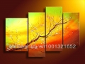 whole hand-painted hi-q modern wall art home decorative flower oil painting on canvas windblown plum blossom 4pcs/set framed