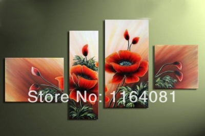 hand made promotion roadside grass safflower canvas painting landscape wall decor oil painting on canvas 4pcs/set pictures