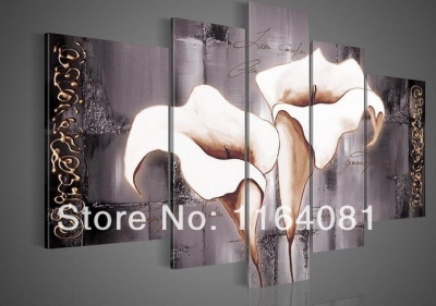 hand painted new york lily pale skin texture flower abstract landscape oil painting canvas 5pcs/set no framed