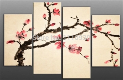 handpainted 4 piece pink ink plum flower beautiful oil paintings on canvas flowers pictures for living room