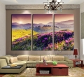 3 pcs yellow grass purple flowers setting sun and mountains lager art hd picture canvas print painting wall decorative unframed