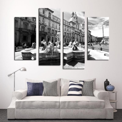 4 panel gray series classical architecture hd picture modern home wall decor canvas print painting for house decorate unframed