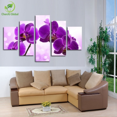 5 panel new modern purple flower painting picture cuadros decoracion canvas art wall decor for living room no frame wedding