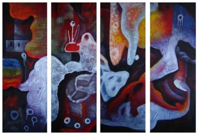 abstract hand painted 4 pieces group oil painting on canvas tds-th032