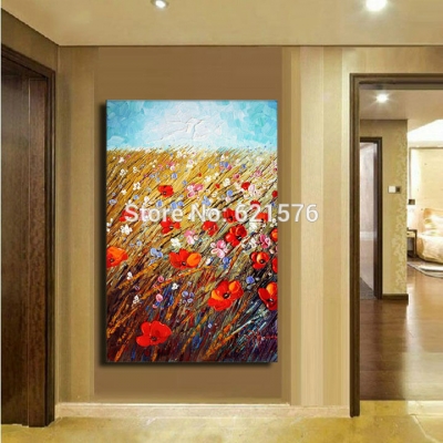 big hand-painted modern home decor abstract colourful flowers filed wall art picture thick palette oil painting on canvas art