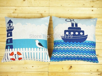 chinese vintage cotton linen 18'' cushion covers blue throw pillow cover set pillow case