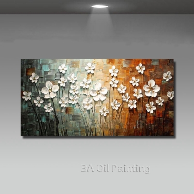 for sell wall art hand painted abstract white flower oil painting home pictures for living room unframed hf0020