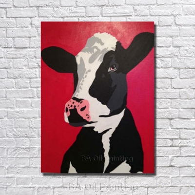 for sell whole hand-painted dairy cow oil painting on canvas for kitchen decoration cartoon animal np011