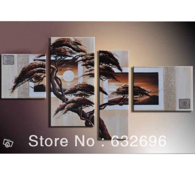 hand-painted art african forest sunrise wall decoration abstract landscape oil painting on canvas 4pcs