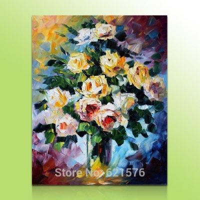 hand-painted big size wall art picture wedding bedroom decor a bouquet of rose flower thick palette knife oil painting on canvas