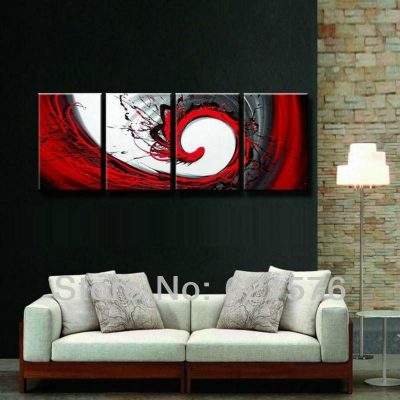 hand-painted hi-q modern hanging wall art home decorative abstract oil painting on canvas red dance rendering 4pcs/set framed