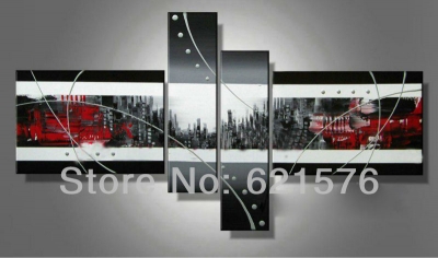 hand-painted hi-q modern hanging wall art home decorative abstract oil painting on canvas scrawl texture black 4pcs/set framed