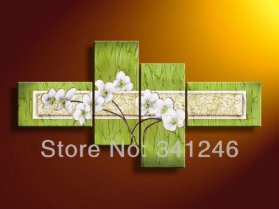 hand-painted hi-q modern wall art home decorative abstract flower oil painting on canvas white daffodil texture 4pcs/set framed