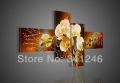 hand-painted hi-q modern wall art home decorative flower group oil painting on canvas light orange orchid 4pcs/set framed