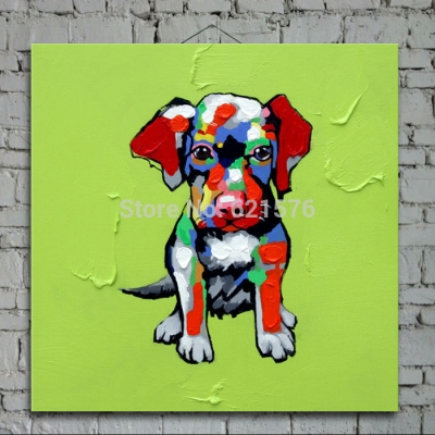 hand-painted modern european living room wall art picture home decor abstract spotted puppy dog oil painting on canvas art frame