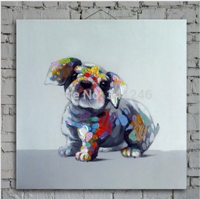 hand-painted modern wall art picture living room home decor abstract cute little dog cartoon animal oil painting on canvas frame