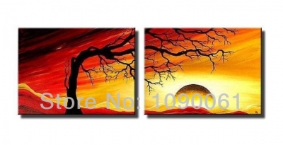 handicrafe decorative oil painting sunrise landscape picture 2 panel modern abstract canvas home decorations wall art no frame