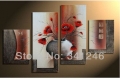 wall art hand-painted modern wall art home decorative flower oil painting on canvas blooming red corn poppy - 4pcs/set framed