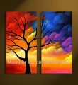 whole hand-painted hi-q modern decor landscape tree oil painting on canvas colorful auspicious clouds tree1 2pcs/set framed