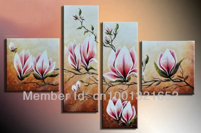 whole hand-painted hi-q modern home decorative flower oil painting on canvas budding light pink bombax ceiba 4pcs/set framed