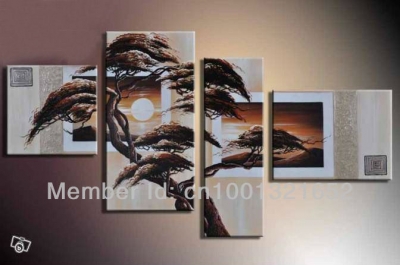 whole hand-painted hi-q modern home decorative landscape oil painting on canvas the old tree in the moonlight4pcs/set framed