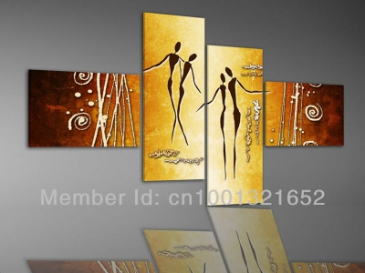 whole hand-painted hi-q modern wall art home decorative abstract figure oil painting on canvas waltz yellow 4pcs/set framed