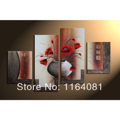 hand made abstract autumn bottle safflower high q. abstract wall art decor oil painting on canvas 4pcs/set no framed