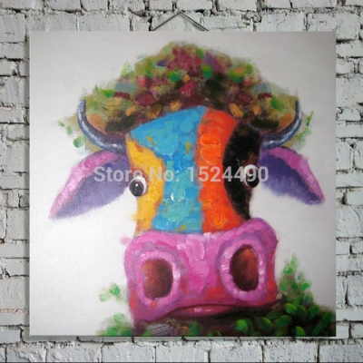 handpainted animal oil paintings picture panel cartoon cow oil painting on canvas for home decoration no framed 60x60cm