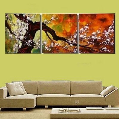 3 panel modern wall painting flower home art picture painted on canvas handmade tree art plum blossom on canvas