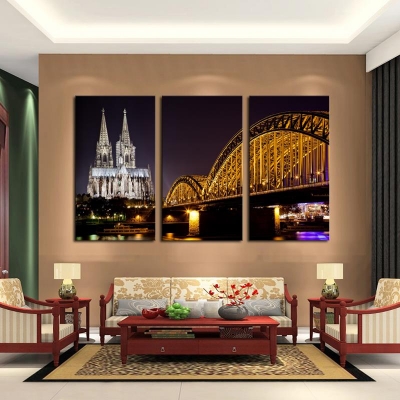 3 panels building bridge canvas print painting artwork modern home wall decor canvas art hd picture paint on canvas prints