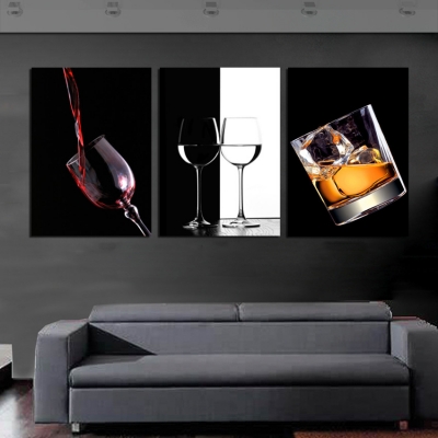 3 panels sell modern wall art painting red wine and glass decorative art picture paint on canvas prints