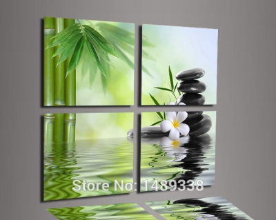 4 pieces of wall art the feng shui green paint on the canvas painting oil modern wall painting home decorative framed art f/522