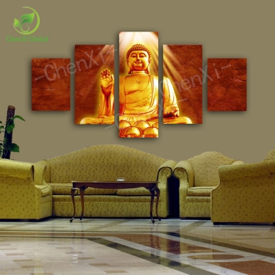 5 panel golden buddha canvas painting cuadros buda oil style picture home decor wall art for living room printed unframed