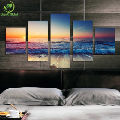 5 panel modern printed sea wave landscape painting picture cuadros canvas art seascape painting for living room no frame wedding