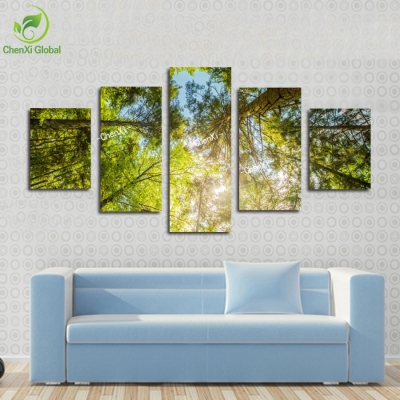 5 panel modern printed tree oil painting cuadros decoracion forest landscape art wall pictures for living room unframed wedding