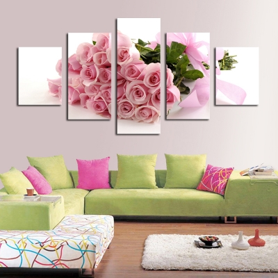 5 piece pink roses hd picture painting modern home wall decor for living room print painting on canvas art uframed