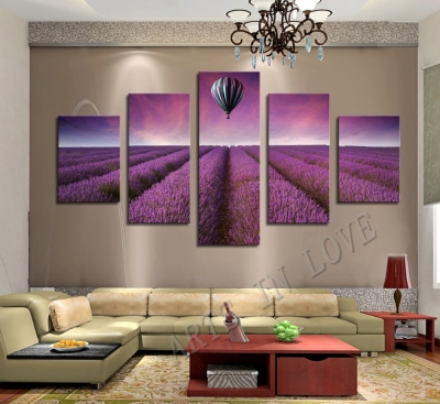 beautiful purple lavender original and air balloon, 5 panels/set hd art canvas print painting artwork wall picture unframed