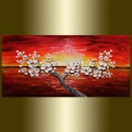 big hand-painted modern abstract home decor wall art picture thick palette knife white cherry tree on red oil painting on canvas