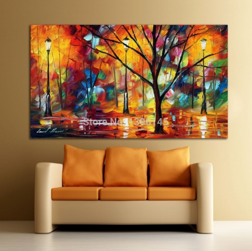 colorful impression in night park abstract painting canvas art home office cafe decoration